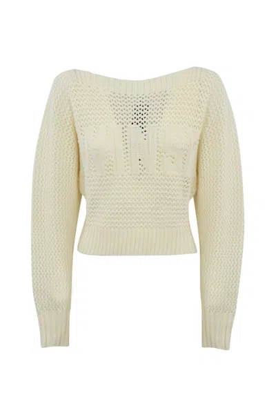 Twinset Wool Logo Sweater In Cream