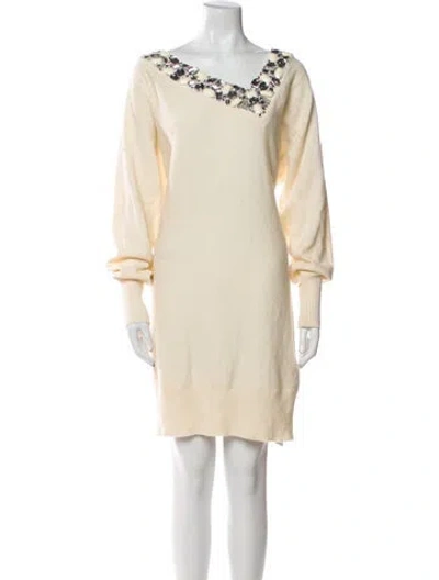 Pre-owned Twinset Wool Mini Dress In Neutral