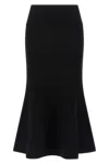 Twinset Flared Black Midi Skirt With Elastic Waistband And Metal Logo In Black