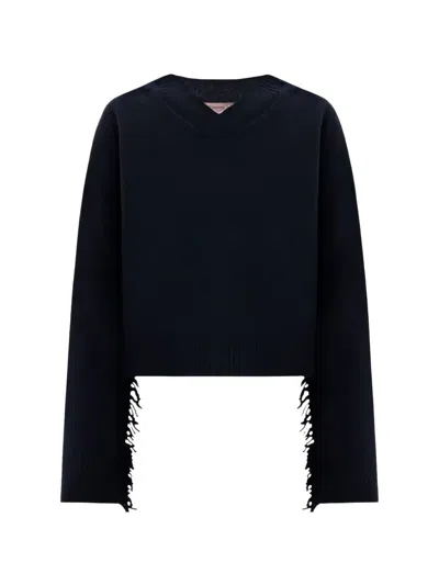 Twinset Wool-blend Jumper With Fringes In Blue