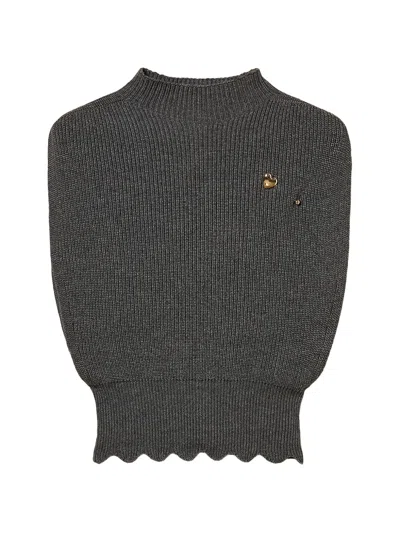 Twinset Wool-blend Top With Brooch In Gray