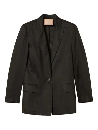 Twinset Woven Blazer In Brown