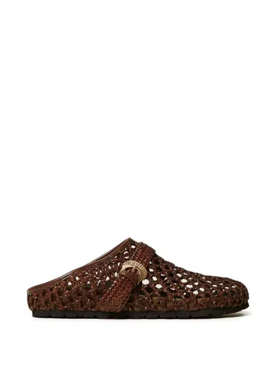 Twinset Woven Buckled Mules In Brown