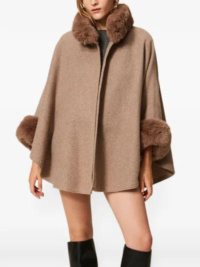 Twinset Woven Cape In Brown
