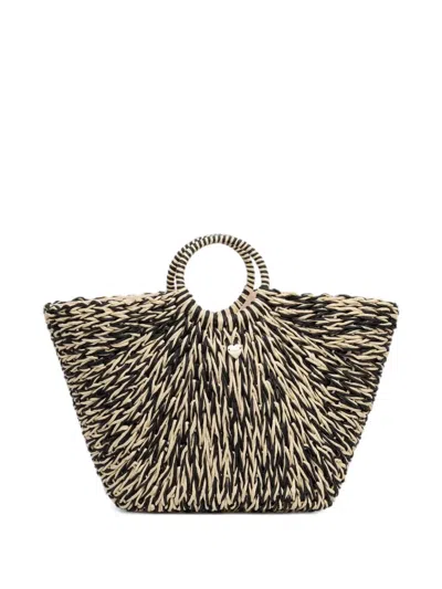 Twinset Woven Heart-plaque Beach Bag In Purple