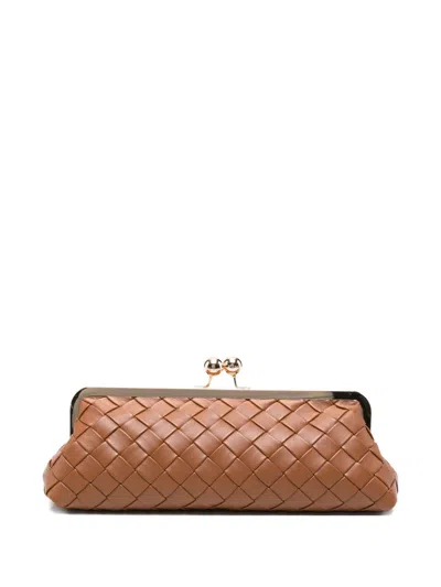 Twinset Woven Kiss-lock Clutch Bag In Brown