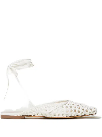Twinset Woven Lace-up Flat Mules In White