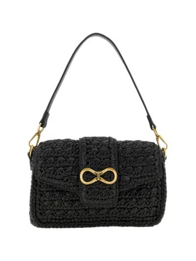 Twinset Woven Logo-plaque Shoulder Bag In Black
