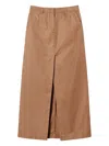 Twinset Long Twill Skirt With Slit In Brown