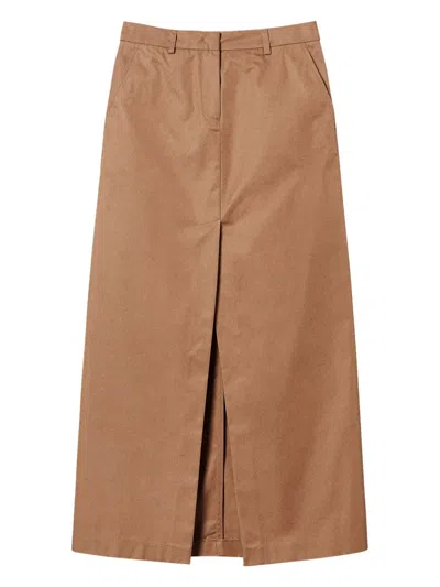 Twinset Woven Midi Skirt In Brown