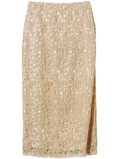 Twinset Woven Midi Skirt In Gold