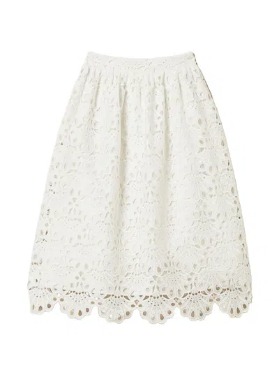 Twinset Woven Midi Skirt In White