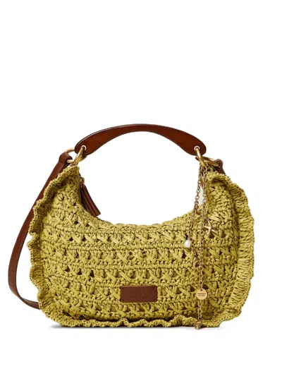 Twinset Woven Ruffled Shoulder Bag In Brown