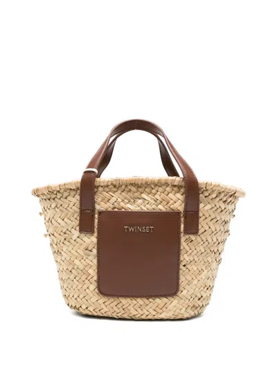 Twinset Woven Top-handle Bag In Neutral