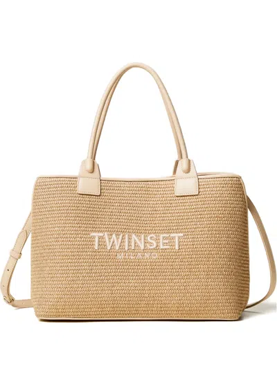 Twinset Woven Tote Bag In Neutral