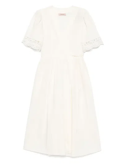 Twinset Wrap-design Midi Dress In Beige