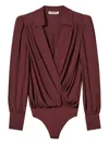 Twinset Wrap-effect Puff-sleeve Bodysuit In Burgundy