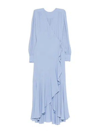 Twinset Wrap-style Long Dress With Ruffled Trim In Blue