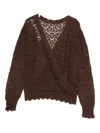Twinset Wrap-style Open-knit Sweater With Scalloped Edges In Brown