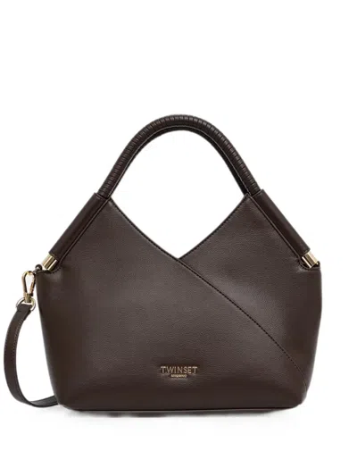 Twinset Wrapped-detail Logo-plaque Tote Bag In Brown