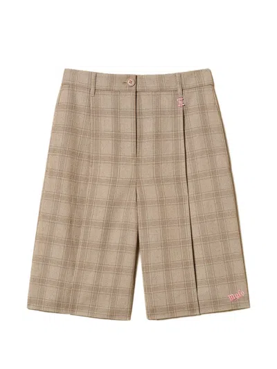 Twinset X Myfo Checked Tailored Shorts In Neutral