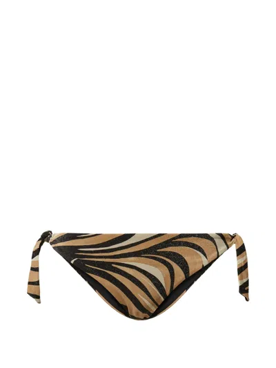 Twinset Zebra-print Bikini Thong In Brown