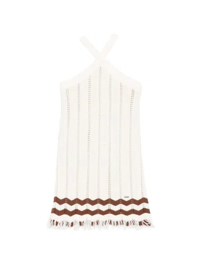 Twinset Kids' Zig-zag Pattern Knit Dress In White