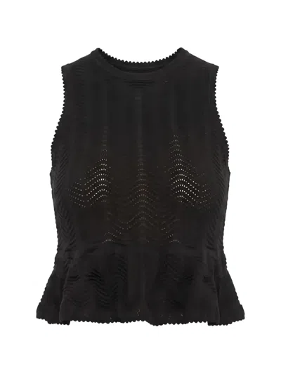 Twinset Zigzag-knit Peplum Tank Top In Black