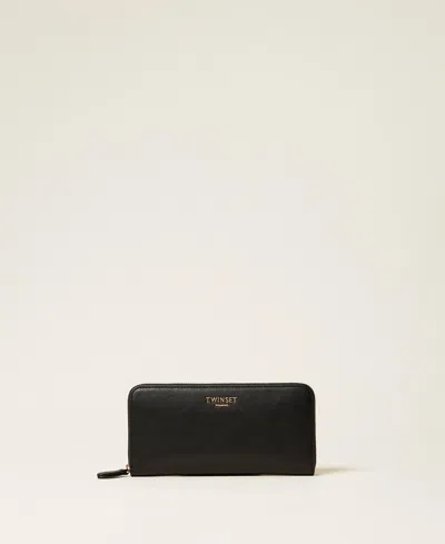 Twinset Portefeuille Zippé Sur Le Pourtour Avec Logo In Black
