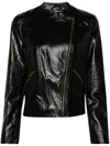 Twinset Zipped Faux Leather Biker Jacket In Black