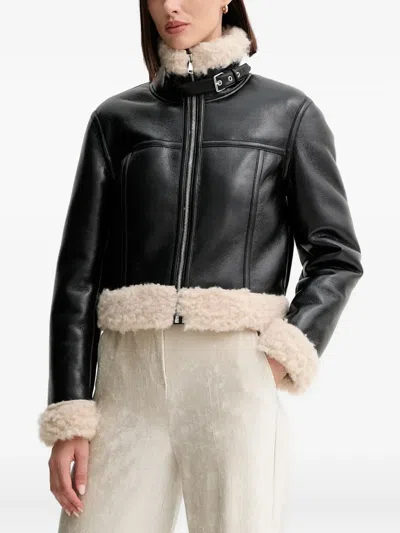 Twinset Zip-up Faux Fur Jacket In Black