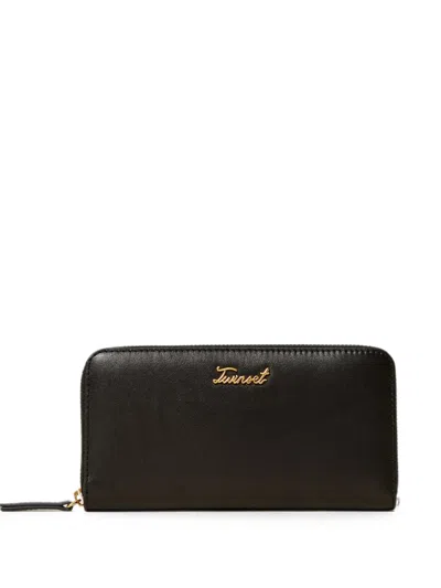 Twinset Zip-around Leather Wallet In Black
