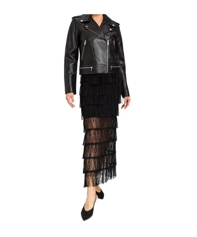 Twinset Zippered Motorcycle Leather Jacket In Animal Print