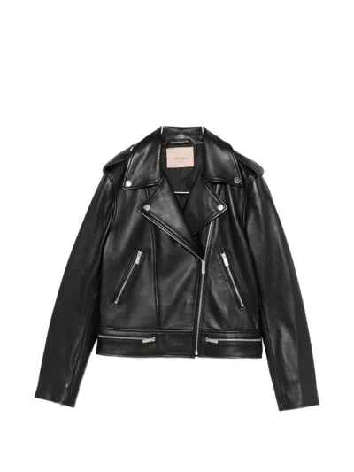 Twinset Leather Jacket With Zip In Black