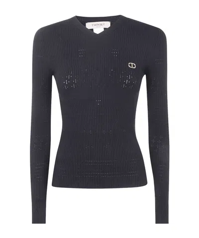 TWINSET TWINSET	LOGO PLAQUE V-NECK JUMPER