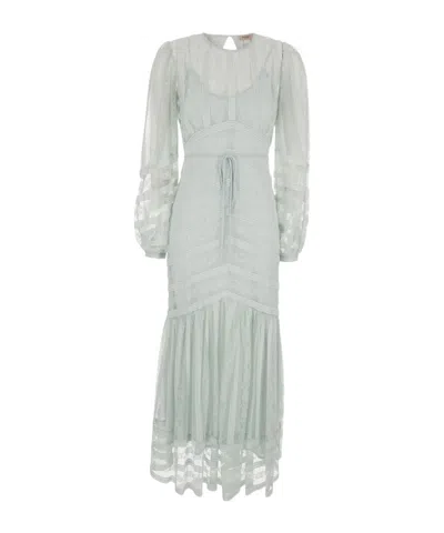 Twinset Striped Laced Midi Dress In Blue