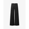 TWIST & TANGO TWIST & TANGO WOMEN'S BLACK GINNY CONTRAST-STITCH WIDE-LEG MID-RISE LINEN-BLEND TROUSERS