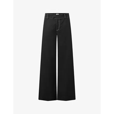 Twist & Tango Ginny Contrast-stitch Wide-leg Mid-rise Linen-blend Trousers In Black