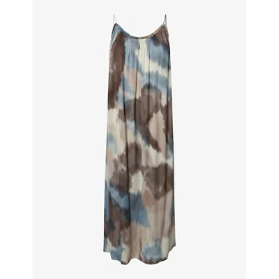 Twist & Tango Graphic-print Gathered-trim Draped Woven Maxi Dress In Blue Abstract Print