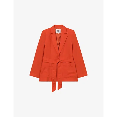 Twist & Tango Presley Belted-waist Slim-fit Linen Blazer In Mandarin Red