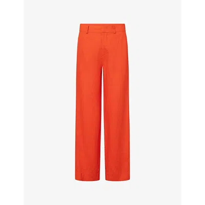 Twist & Tango Serena Straight-leg High-rise Linen Trousers In Mandarin Red