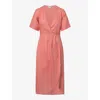 TWIST & TANGO TWIST & TANGO WOMENS TEA ROSE MYA WRAP-FRONT SHORT-SLEEVE LINEN MIDI DRESS