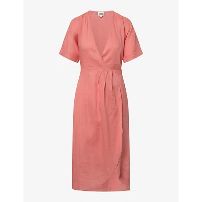 Twist & Tango Mya Wrap-front Short-sleeve Linen Midi Dress In Tea Rose