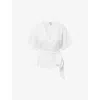 TWIST & TANGO TWIST & TANGO WOMENS WHITE REESE WRAP-FRONT SHORT-SLEEVE LINEN TOP