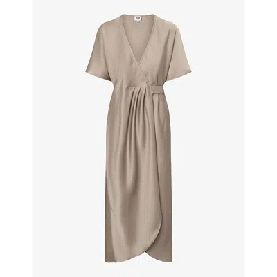 Twist & Tango Shana Wrap-tie Satin Midi Dress In Lt Taupe