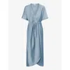 Twist & Tango Shana Wrap-tie Satin Midi Dress In Dusty Blue