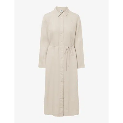 Twist & Tango Joy Wide-sleeves Linen Midi Dress In Beige Melange