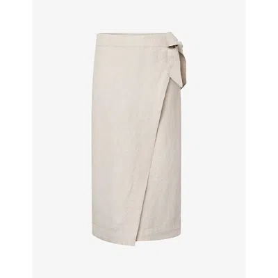 Twist & Tango Vivienne Wrap-front Linen Midi Skirt In Beige Melange