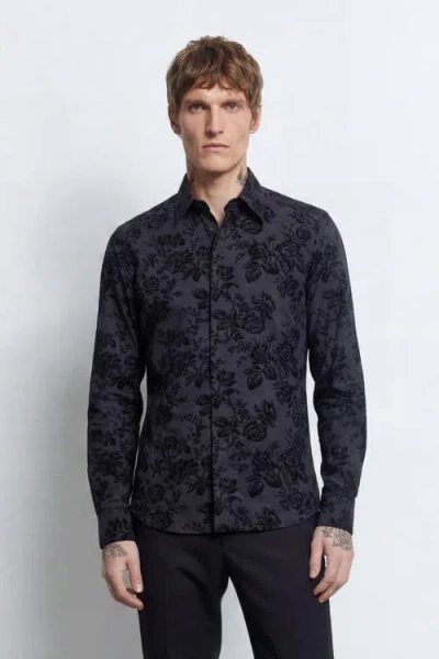 Twisted Tailor Armada Slim Fit Floral Flocked Shirt In Blue