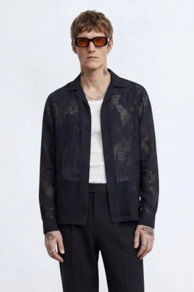 Twisted Tailor Ethan Floral Burnout Revere Shirt In Black